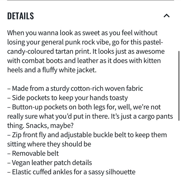 TARTAN CANDY CARGO PANTS LIMITED BLACKMILK SIZE 8 NWOT WITH BELT BM - Picture 7 of 8